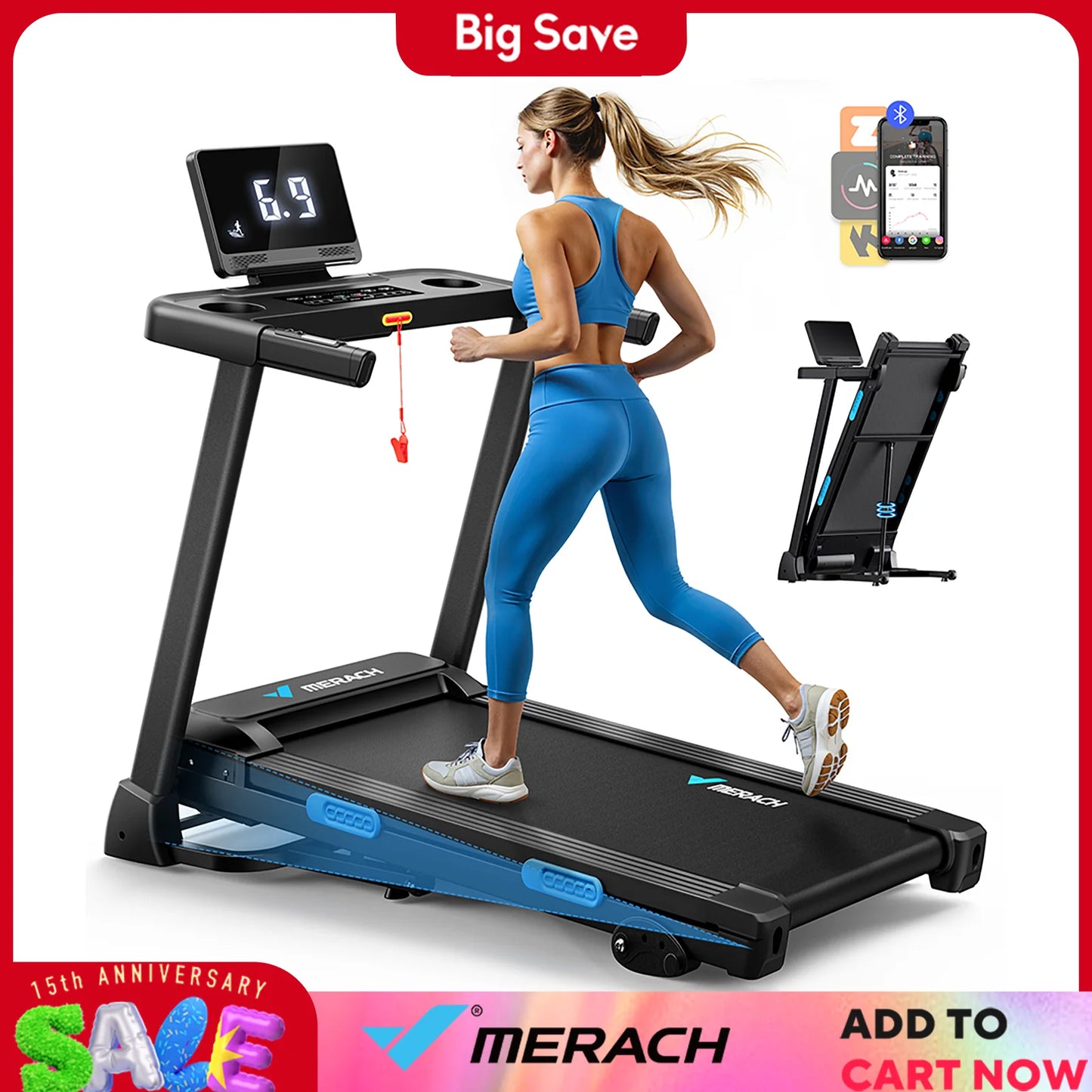 MERACH Foldable Treadmill T12B1 Incline Quiet Double Deck
